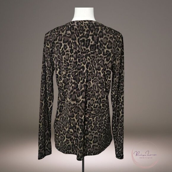 MICHAEL Michael Kors Leopard Print Zip Front Blouse – Size M - Picture 2 of 7